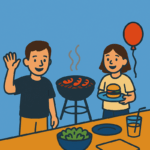 Bild mit grillendem Menschen