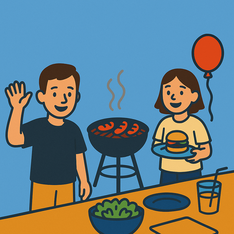 Bild mit grillendem Menschen