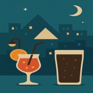 Bild mit Coctailgläsern unter dem Abendhimmel