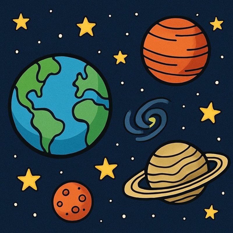 Bild mit Planeten und Sternen